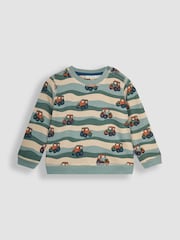 JoJo Maman Bébé Khaki Green Tractor Crew Neck Jersey Sweatshirt - Image 1 of 3
