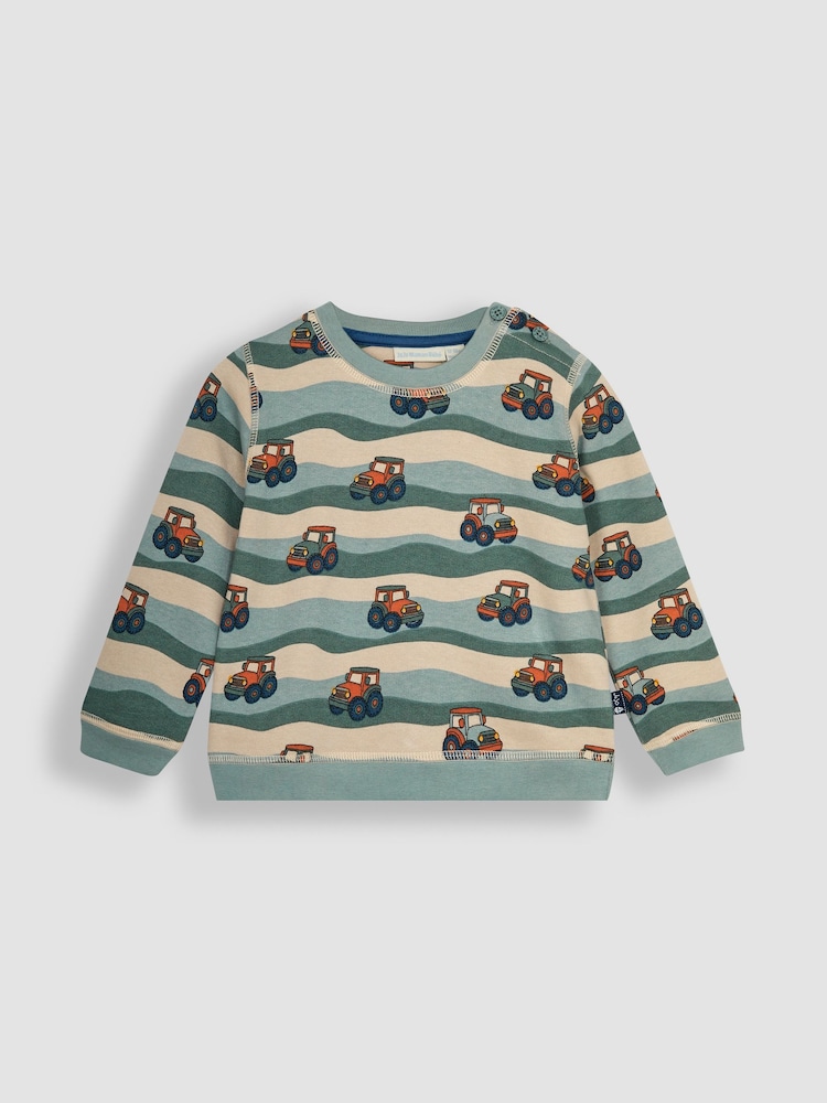 JoJo Maman Bébé Khaki Green Tractor Crew Neck Jersey Sweatshirt - Image 1 of 3 JoJo Maman Bébé Khaki Green Tractor Crew Neck Jersey Sweatshirt - Image 1 of 3