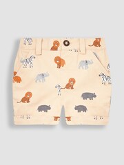 JoJo Maman Bébé Natural Safari Animals Safari Animal Heads Twill Shorts - Image 1 of 3