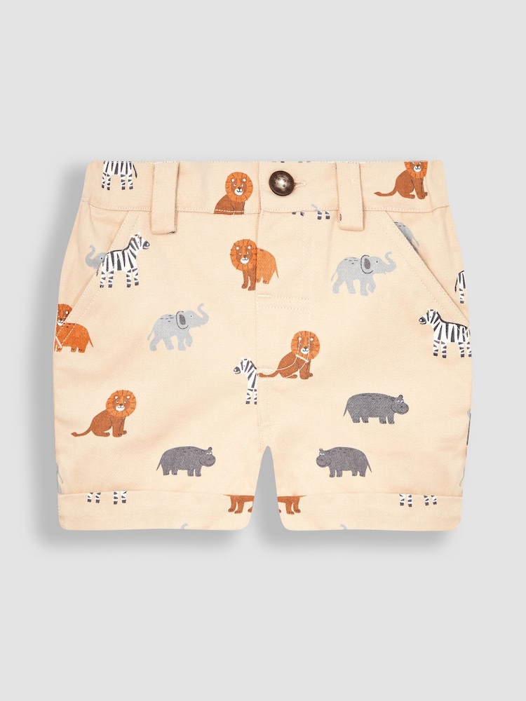 JoJo Maman Bébé Natural Safari Animals Safari Animal Heads Twill Shorts - Image 1 of 3