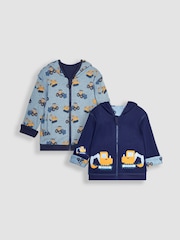 JoJo Maman Bébé Navy Digger Applique Reversible Hoodie - Image 1 of 7