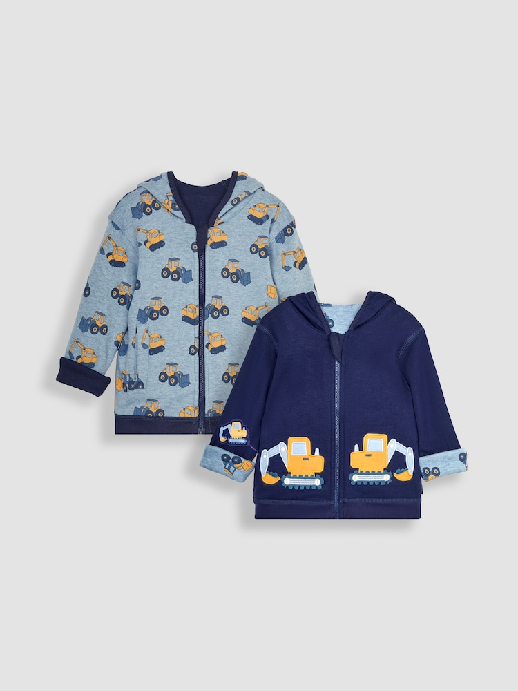 JoJo Maman Bébé Navy Digger Applique Reversible Hoodie - Image 1 of 7