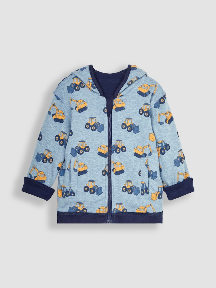 JoJo Maman Bébé Navy Digger Applique Reversible Hoodie - Image 2 of 7