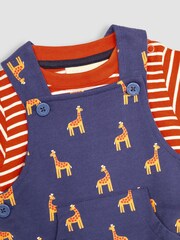 JoJo Maman Bébé Navy 2-Piece Giraffe Dungarees & Stripe T-Shirt Set - Image 5 of 5