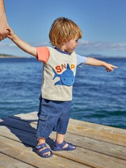 JoJo Maman Bébé Natural Shark Interactive Appliqué T-Shirt - Image 1 of 5