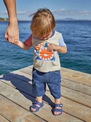 JoJo Maman Bébé Natural Shark Interactive Appliqué T-Shirt - Image 2 of 5
