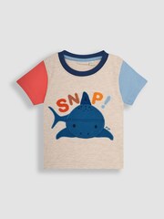 JoJo Maman Bébé Natural Shark Interactive Appliqué T-Shirt - Image 3 of 5