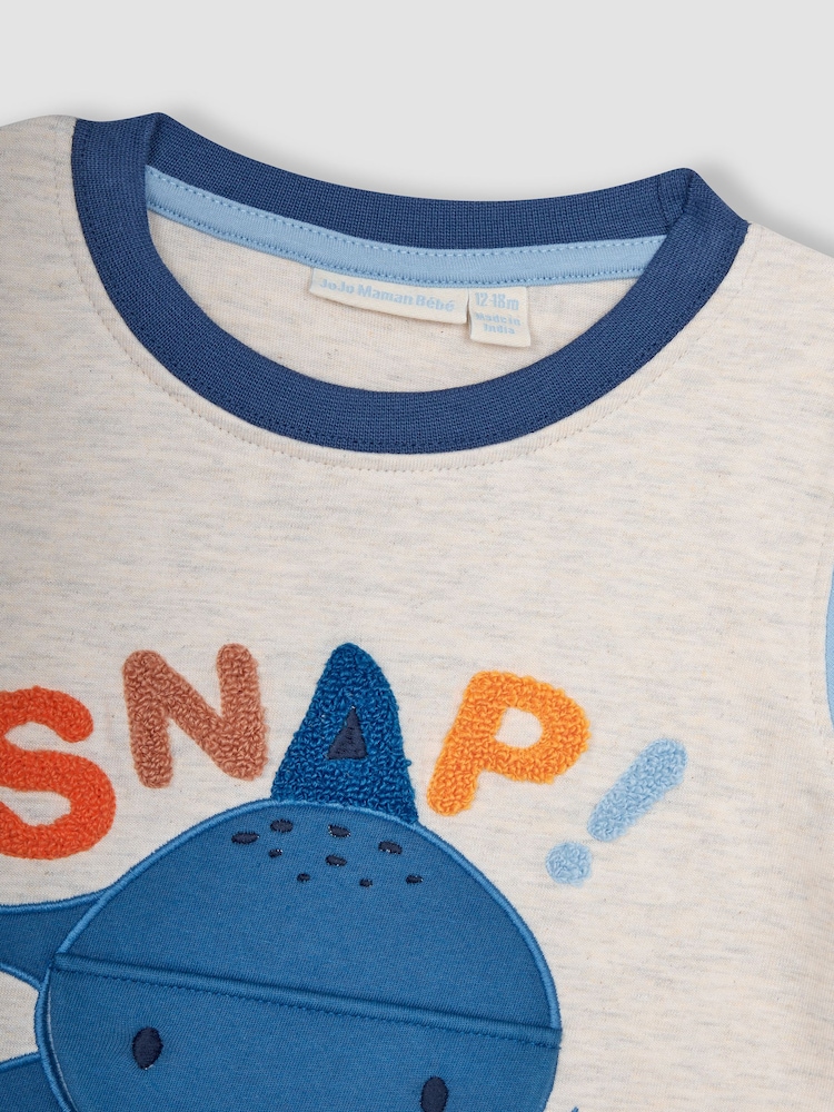 JoJo Maman Bébé Natural Shark Interactive Appliqué T-Shirt - Image 5 of 5