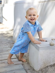JoJo Maman Bébé Blue Nautical Dungarees & T-Shirt 2-Piece Set - Image 1 of 6
