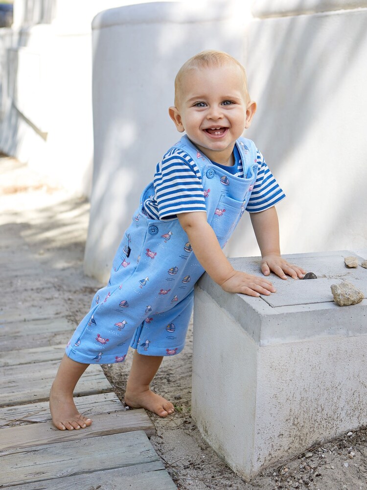 JoJo Maman Bébé Blue Nautical Dungarees & T-Shirt 2-Piece Set - Image 1 of 6