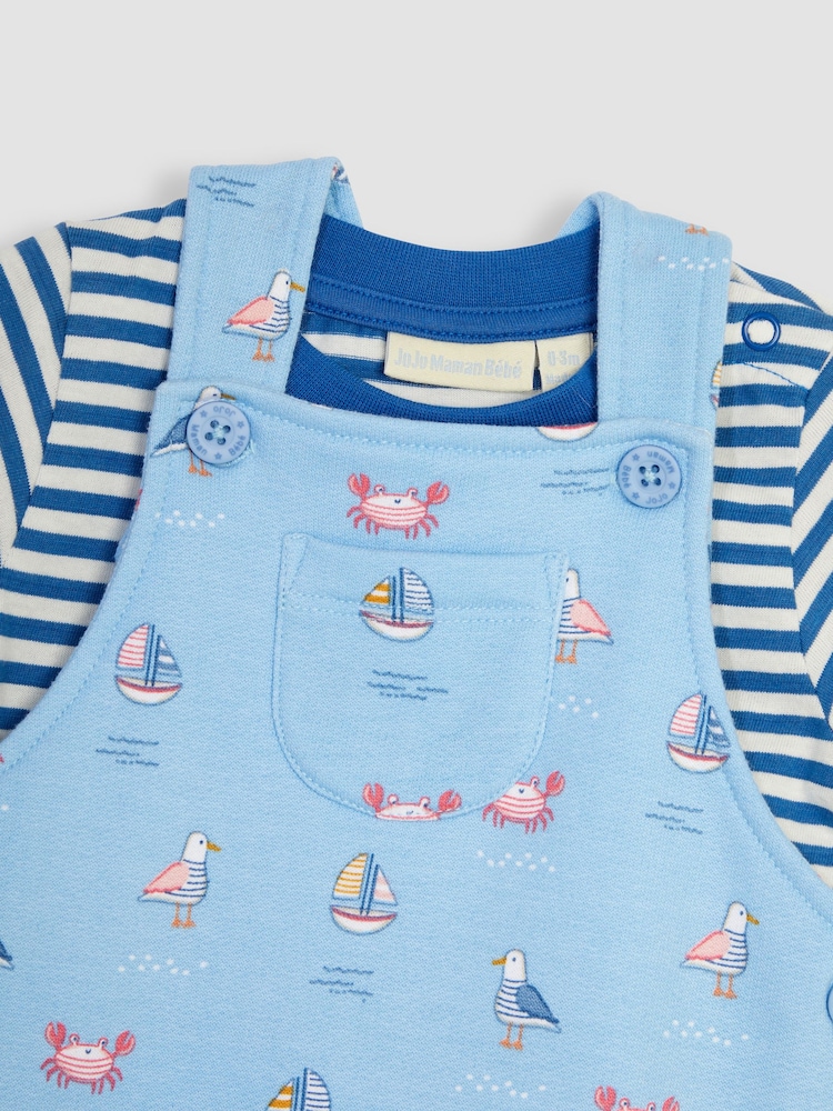 JoJo Maman Bébé Blue Nautical Dungarees & T-Shirt 2-Piece Set - Image 6 of 6