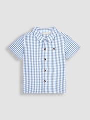 JoJo Maman Bébé Blue Short Sleeve Gingham Shirt - Image 1 of 3