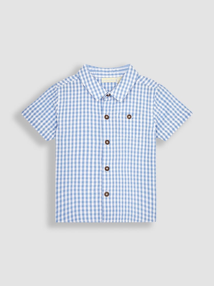 JoJo Maman Bébé Blue Short Sleeve Gingham Shirt - Image 1 of 3