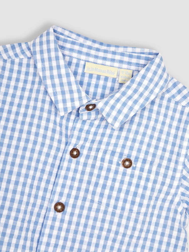 JoJo Maman Bébé Blue Short Sleeve Gingham Shirt - Image 2 of 3