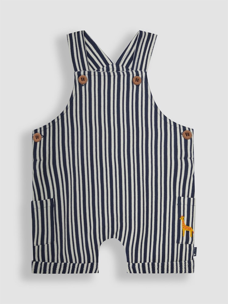JoJo Maman Bébé Navy Blue Stripe Dungarees & T-Shirt 2-Piece Set - Image 2 of 6