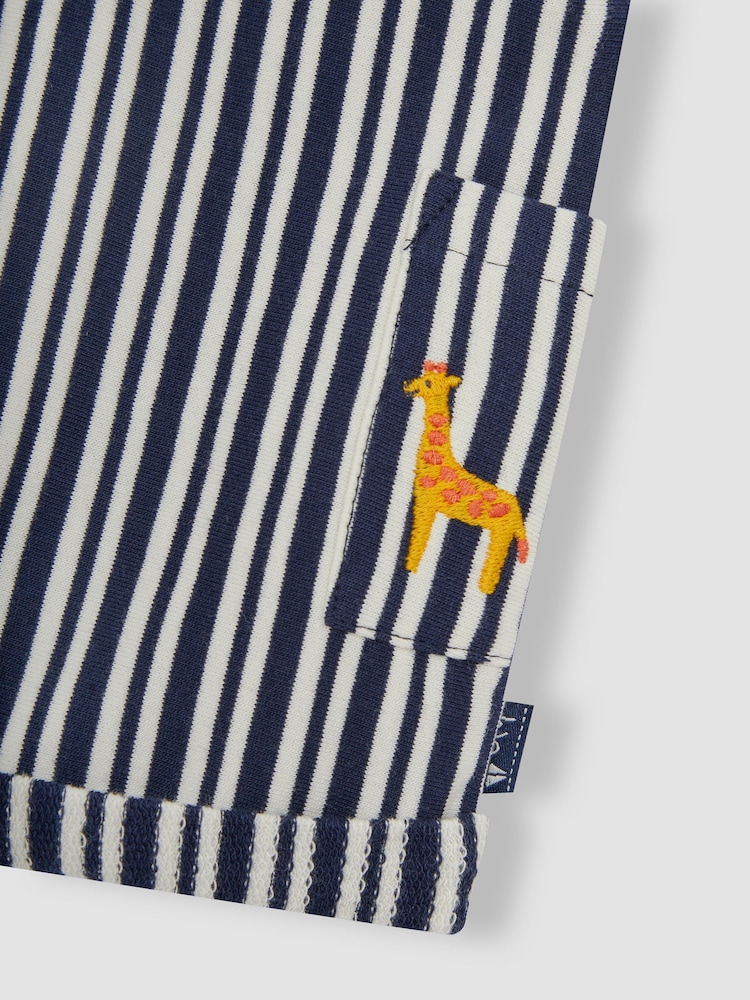 JoJo Maman Bébé Navy Blue Stripe Dungarees & T-Shirt 2-Piece Set - Image 6 of 6