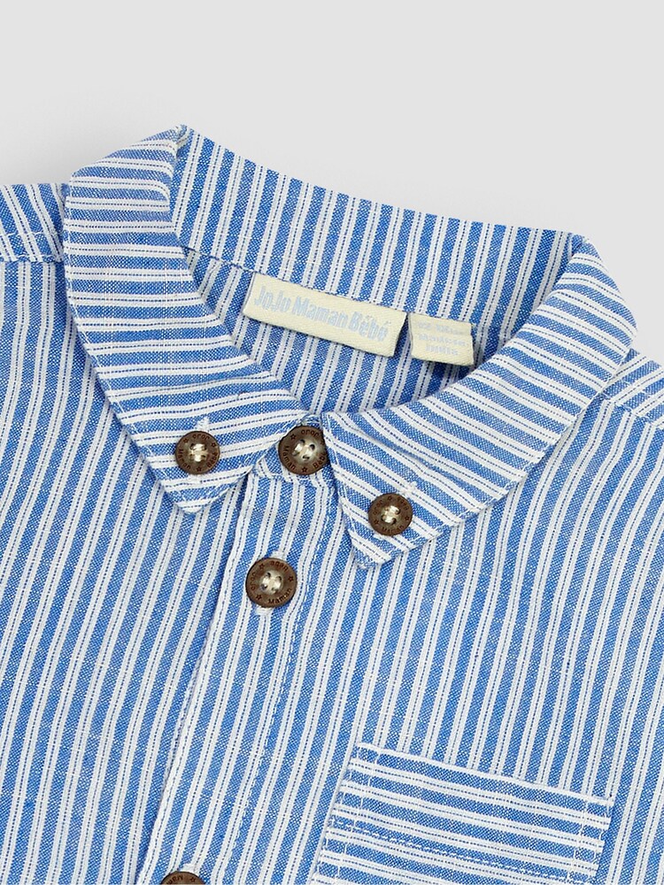 JoJo Maman Bébé Blue Ticking Stripe Shirt - Image 2 of 3 JoJo Maman Bébé Blue Ticking Stripe Shirt - Image 2 of 3