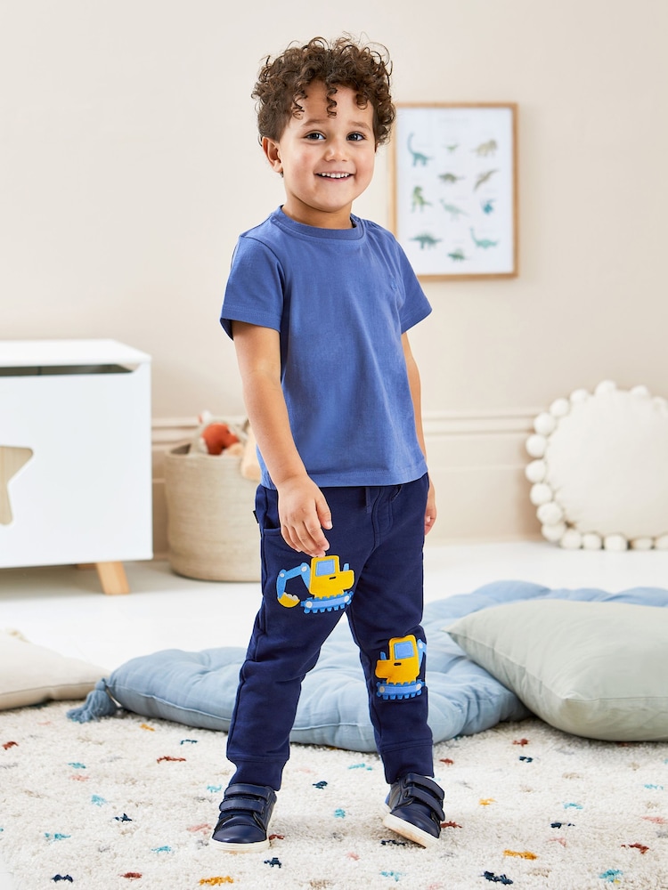 JoJo Maman Bébé Navy Blue Digger Appliqué Pet in Pocket Joggers - Image 1 of 6