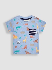 JoJo Maman Bébé Blue Safari Printed T-Shirt & Shorts Set - Image 2 of 4