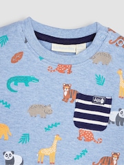 JoJo Maman Bébé Blue Safari Printed T-Shirt & Shorts Set - Image 4 of 4