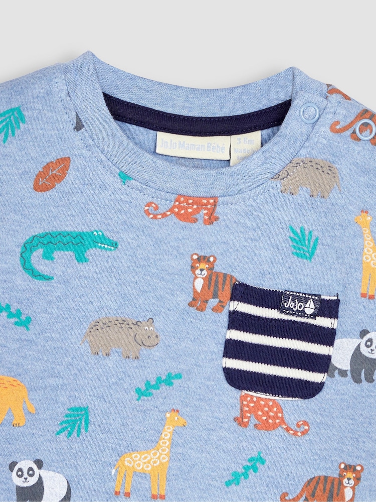 JoJo Maman Bébé Blue Safari Printed T-Shirt & Shorts Set - Image 4 of 4