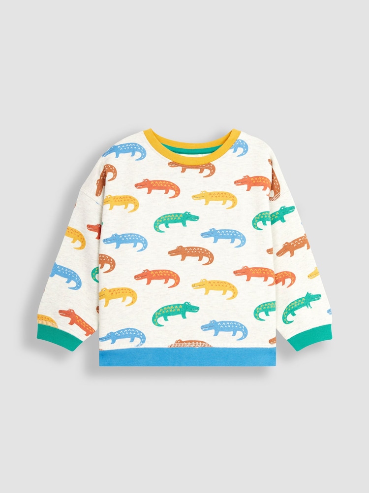 JoJo Maman Bébé Natural Crocodile Crew Neck Jersey Sweatshirt - Image 1 of 3
