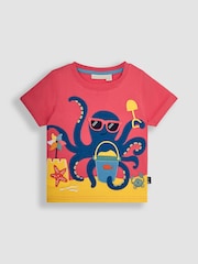 JoJo Maman Bébé Orange Octopus Interactive Appliqué T-Shirt - Image 1 of 3
