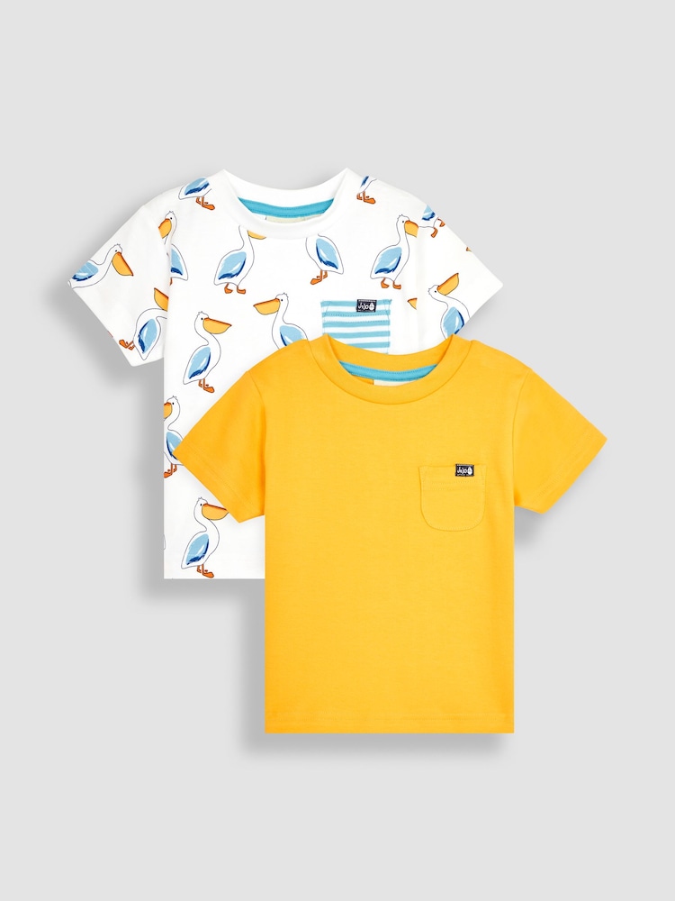 JoJo Maman Bébé White Pelican 2-Pack Pocket T-Shirts - Image 1 of 3