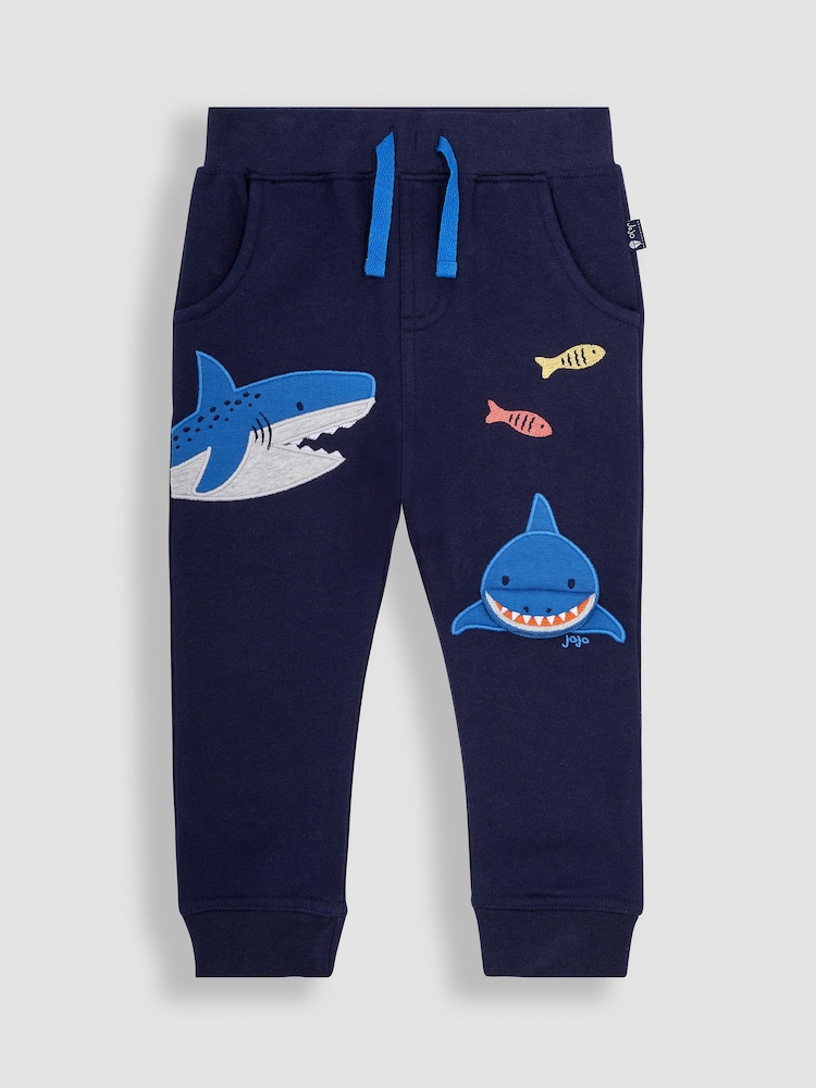 JoJo Maman Bébé Navy Blue Shark Appliqué Pet in Pocket Joggers - Image 2 of 4