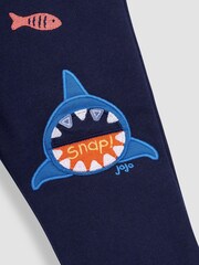JoJo Maman Bébé Navy Blue Shark Appliqué Pet in Pocket Joggers - Image 4 of 4