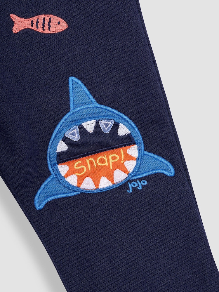 JoJo Maman Bébé Navy Blue Shark Appliqué Pet in Pocket Joggers - Image 4 of 4