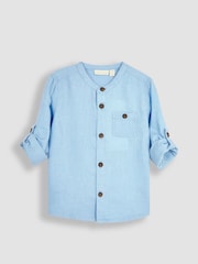 JoJo Maman Bébé Blue Cotton Linen Summer Long Sleeve Shirt - Image 2 of 3