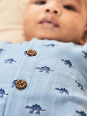JoJo Maman Bébé Denim Dinosaur Cheesecloth Button Front Romper - Image 2 of 5