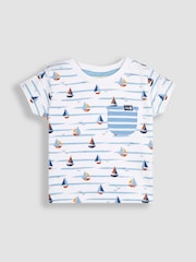 JoJo Maman Bébé White Boat Printed T-Shirt & Shorts Set - Image 2 of 4