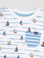 JoJo Maman Bébé White Boat Printed T-Shirt & Shorts Set - Image 4 of 4