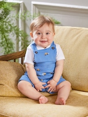 JoJo Maman Bébé Blue Digger Embroidered Dungarees - Image 1 of 4