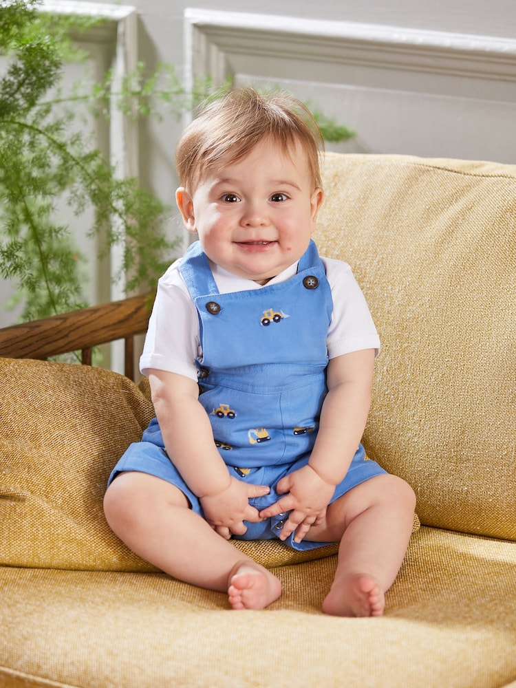JoJo Maman Bébé Blue Digger Embroidered Dungarees - Image 1 of 4