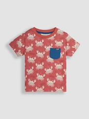 JoJo Maman Bébé Orange Nautical Crabs Contrast Pocket T-Shirt - Image 1 of 6