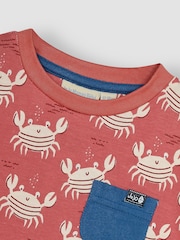 JoJo Maman Bébé Orange Nautical Crabs Contrast Pocket T-Shirt - Image 2 of 6