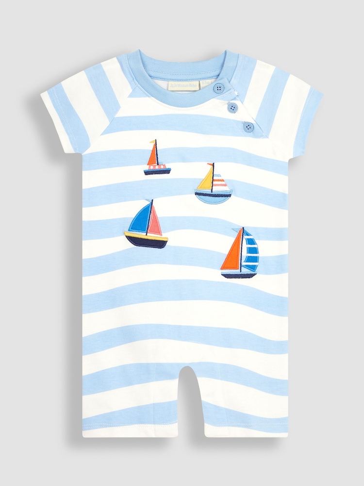 JoJo Maman Bébé Blue Boat Appliqué Romper - Image 1 of 3
