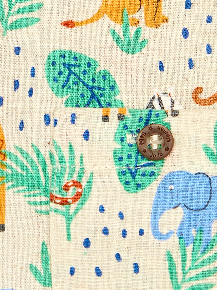 JoJo Maman Bébé Natural Safari Animals Printed Short Sleeve Shirt - Image 3 of 3