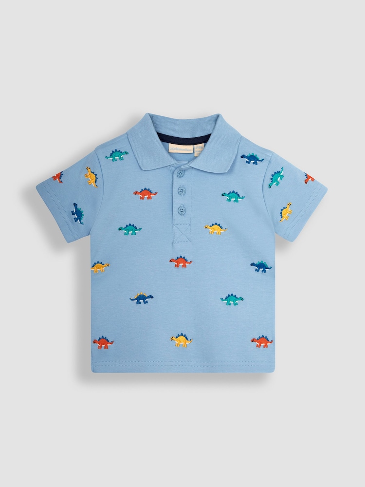 JoJo Maman Bébé Blue Dino Embroidered Polo Shirt - Image 1 of 3