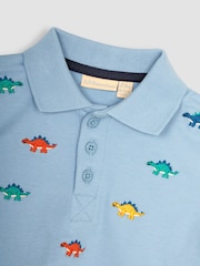 JoJo Maman Bébé Blue Dino Embroidered Polo Shirt - Image 2 of 3