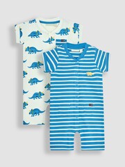 JoJo Maman Bébé Cobalt Blue Triceratops & Stripe 2-Pack Rompers - Image 1 of 6