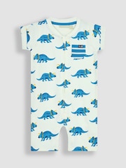 JoJo Maman Bébé Cobalt Blue Triceratops & Stripe 2-Pack Rompers - Image 2 of 6