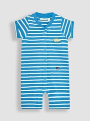 JoJo Maman Bébé Cobalt Blue Triceratops & Stripe 2-Pack Rompers - Image 4 of 6