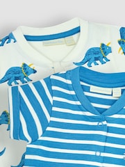 JoJo Maman Bébé Cobalt Blue Triceratops & Stripe 2-Pack Rompers - Image 6 of 6
