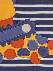 JoJo Maman Bébé Navy Ecru Stripe Digger Novelty Appliqué T-Shirt - Image 3 of 3