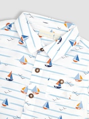 JoJo Maman Bébé White Boat Printed Short Sleeve Shirt - Image 3 of 4
