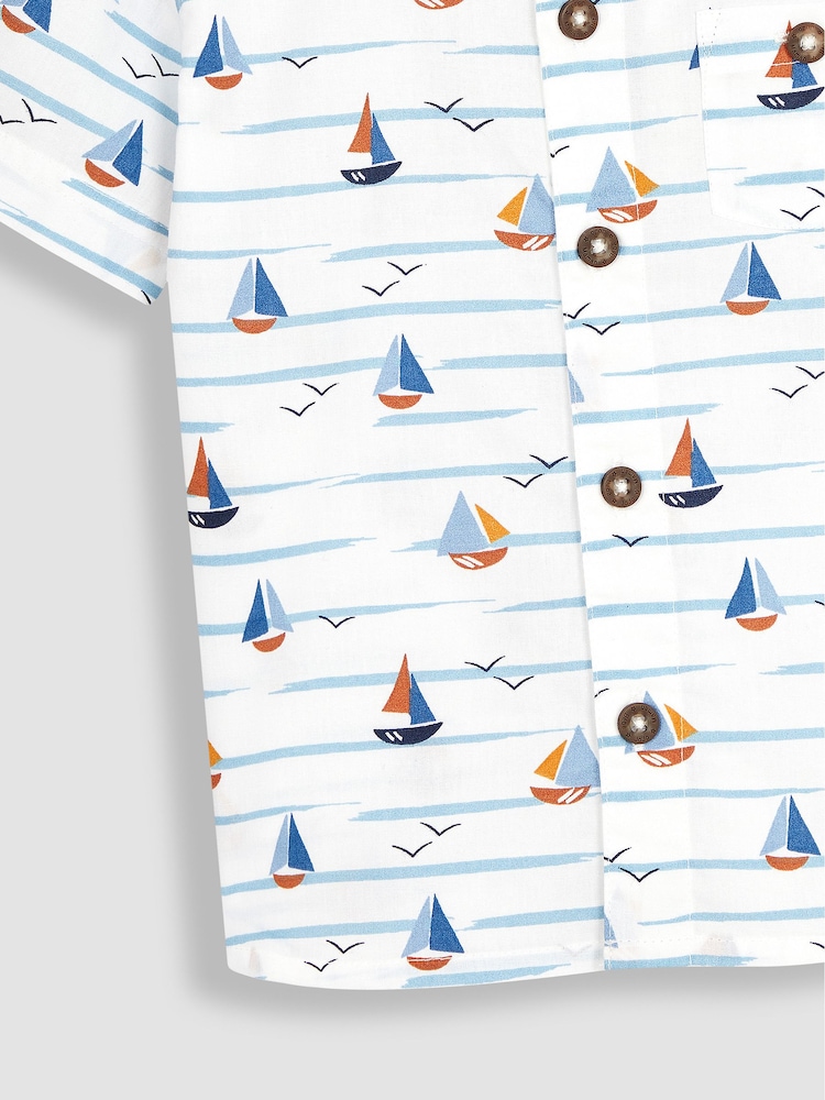 JoJo Maman Bébé White Boat Printed Short Sleeve Shirt - Image 4 of 4